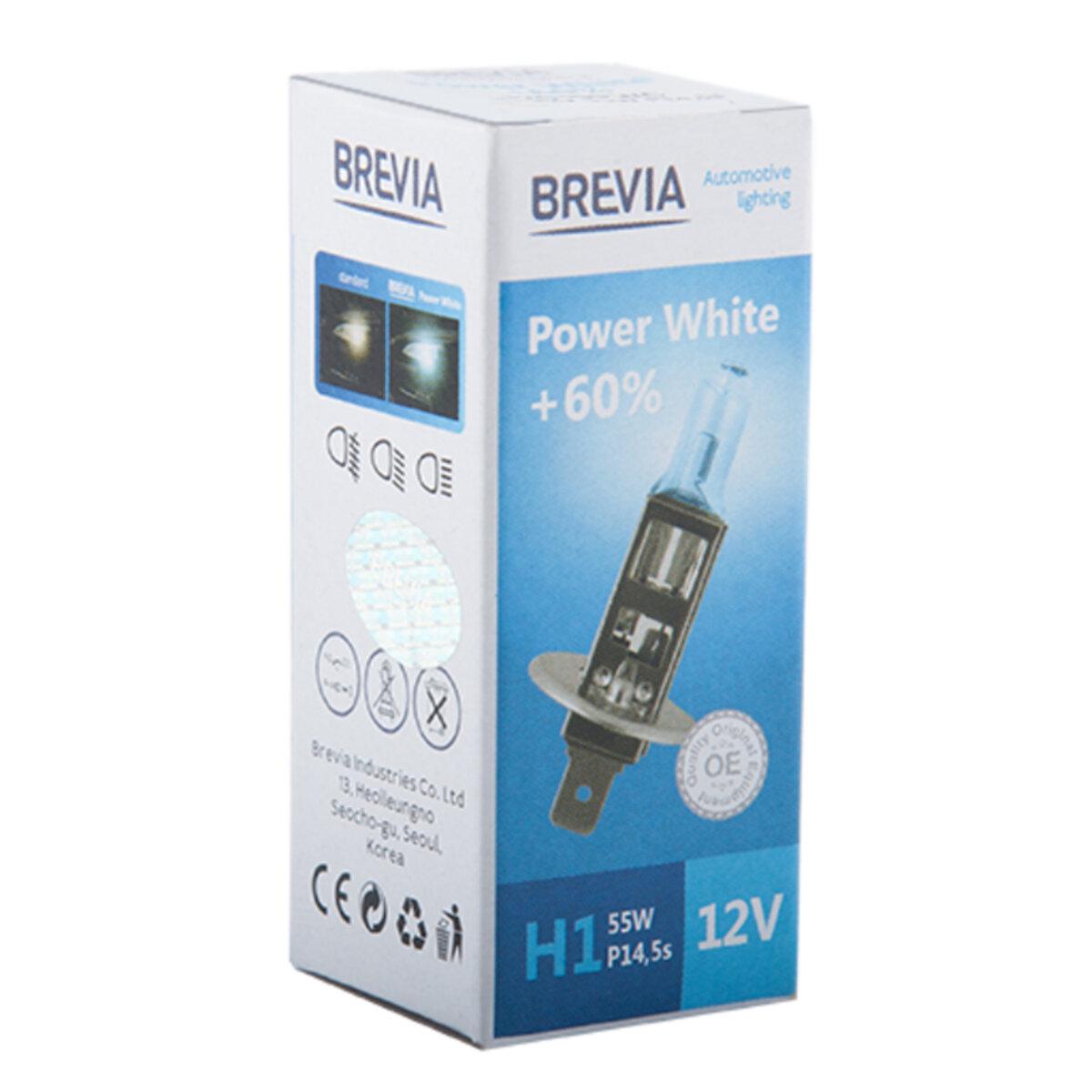 Галогенова лампа Brevia H1 12V 55W P14,5s Power White +60% 4300K CP, фото 1
