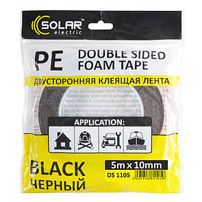 Стрічка клеюча двостороння Solar, PE, чорна, 10ммx5м