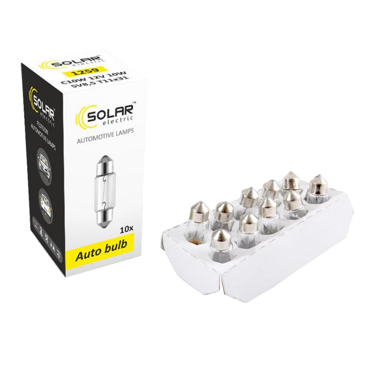 Лампа розжарювання Solar С10W 12V 10W SV8,5 T11x31, 10шт, фото 1
