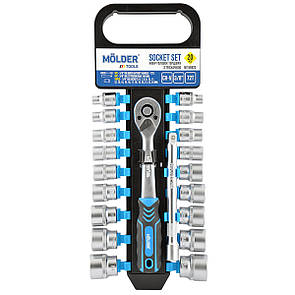 Професійний набір головок торцевих з тріскачкою та подовжувачем 3/8" 72Т CR-V 6-24мм 20шт