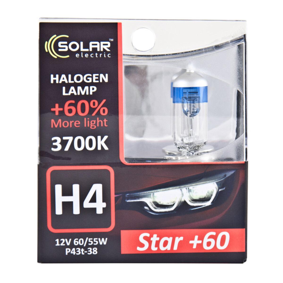 Галогенова лампа Solar H4 12V 60/55W P43t-38 Starlight +60%, SET, фото 1