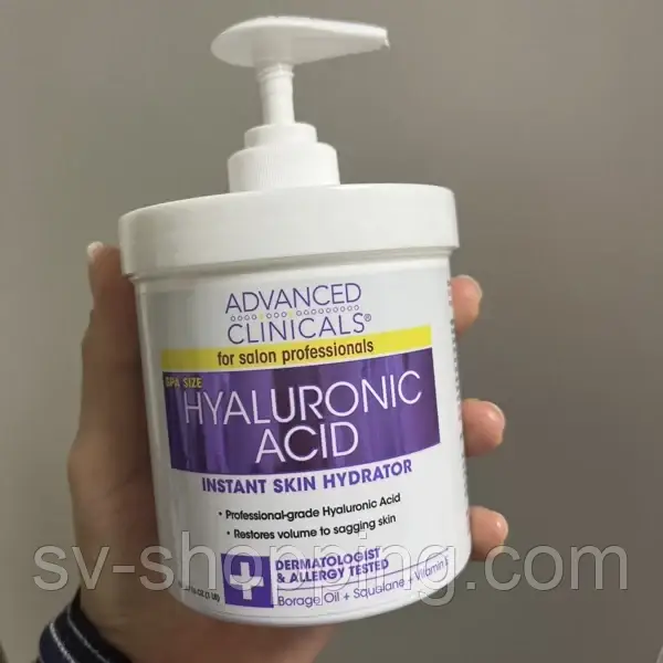 Advanced clinicals гіалуронова кислота крем для тіла та обличчя миттєве зволоження шкіри 454 гр