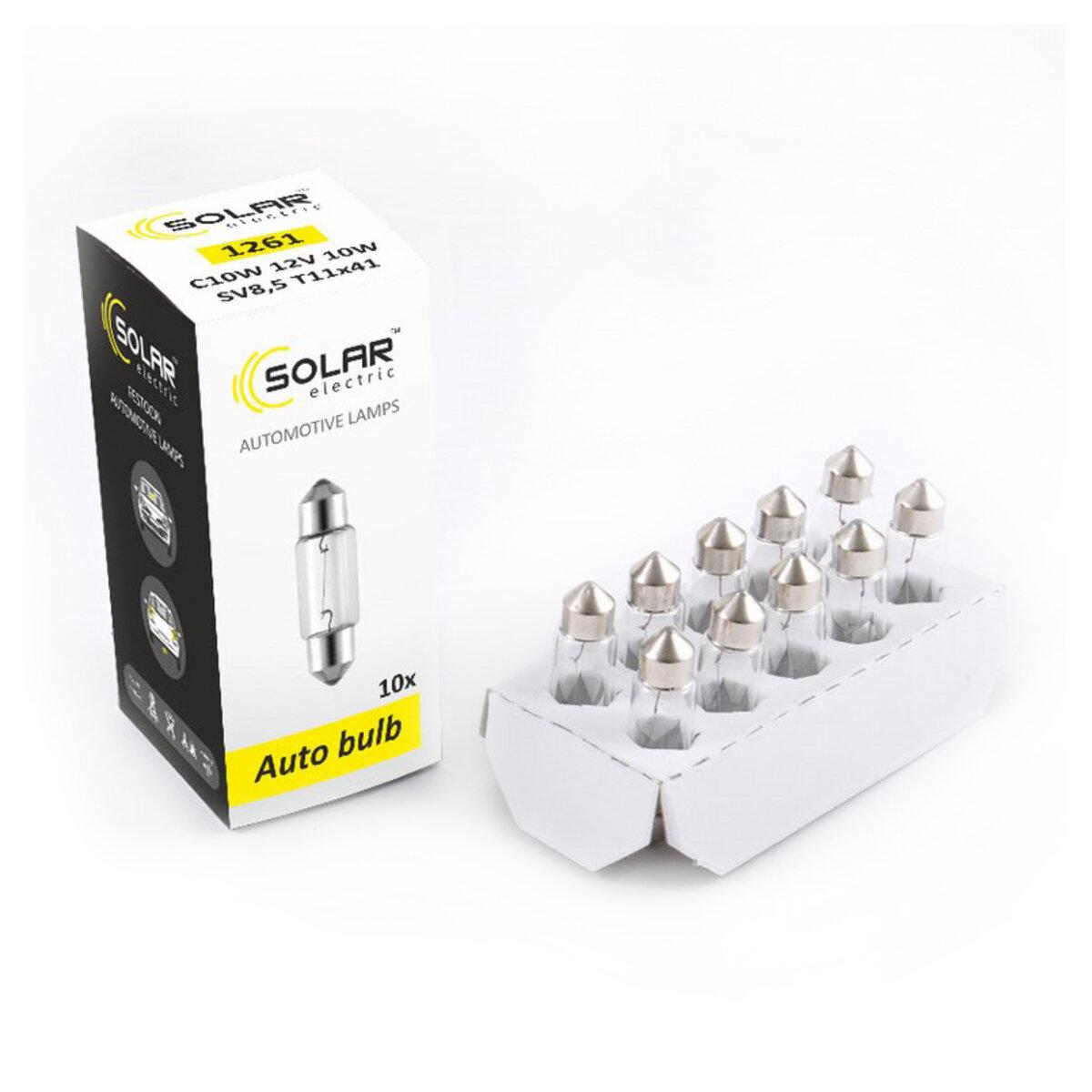 Лампа розжарювання Solar C10W 12V 10W SV8.5 T11x41, 10шт, фото 1