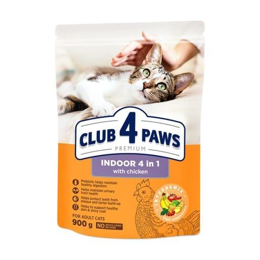 Сухий корм CLUB 4 PAWS Для котів, що мешкають у приміщенні Indoor 4 в 1 Курка Клуб 4 Лапи ПРЕМІУМ, 900 г, фото 1
