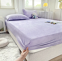 Простынь на резинке Велюр Теплая Простынь на матрас 180х200 см Лаванда
