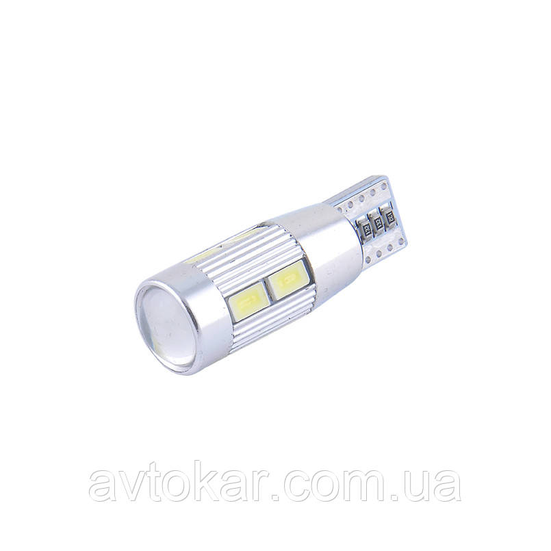 Світлодіодні LED автолампи SOLAR Premium Line 12 V T10 W21x95d 10SMD 5730 + lens CANBUS white блістер 2 шт. AVK, фото 1