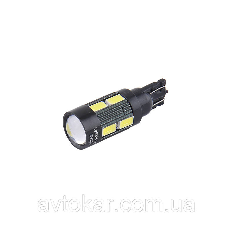 Світлодіодні LED автолампи SOLAR Premium Line 12 V T10 W21x95d 10SMD 5730 + lens white блістер 2 шт (SL1345) AVK, фото 1