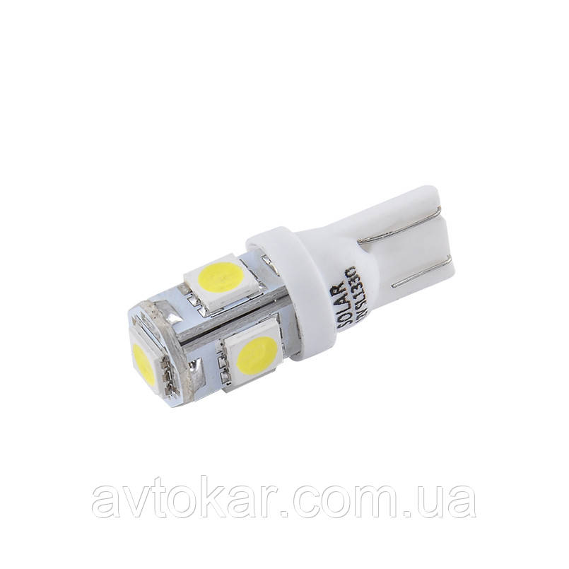 Світлодіодні LED автолампи SOLAR Premium Line 12 V T10 W21x95d 5SMD 5050 white блістер 2 шт (SL1330) AVK, фото 1