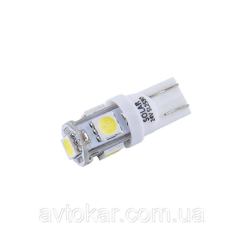 Світлодіодні LED автолампи SOLAR Premium Line 24V T10 W21x95d 5SMD 5050 white блістер 2шт (SL2530) AVK, фото 1