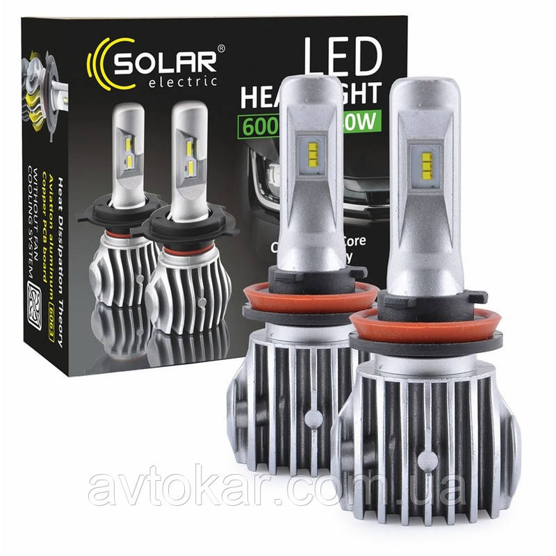 Світлодіодні лампи LED SOLAR H11 CANBUS 12/24 V 6500 K 6000 Lm 50 W Cree Chip 1860 (8611) AVK, фото 1