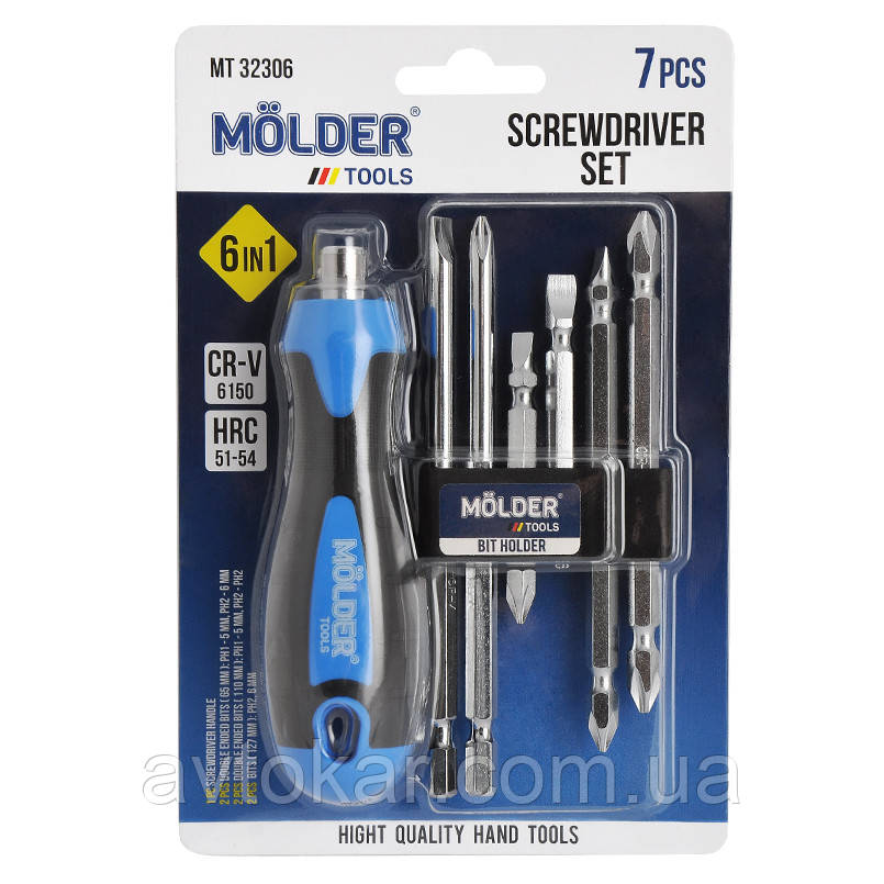 Викрутка зі змінними насадками Molder, 6 в 1 (12 шт./пач.) AVK, фото 1