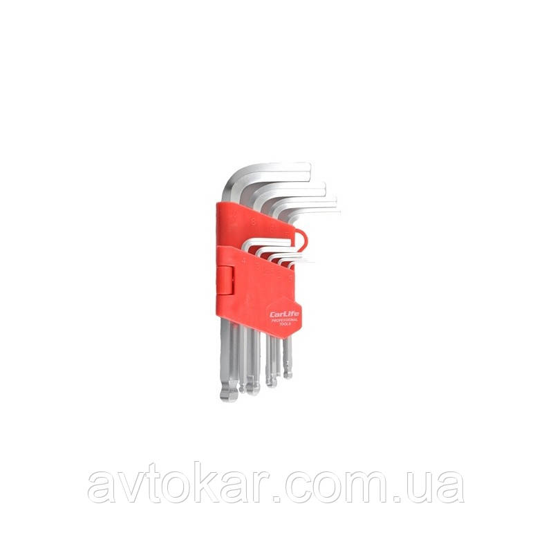 Набір Г-подібних ключів CARLIFE кулястий шестигранник довгий 9 шт (WR 2117). Торцевий ключ із закотом AVK, фото 1