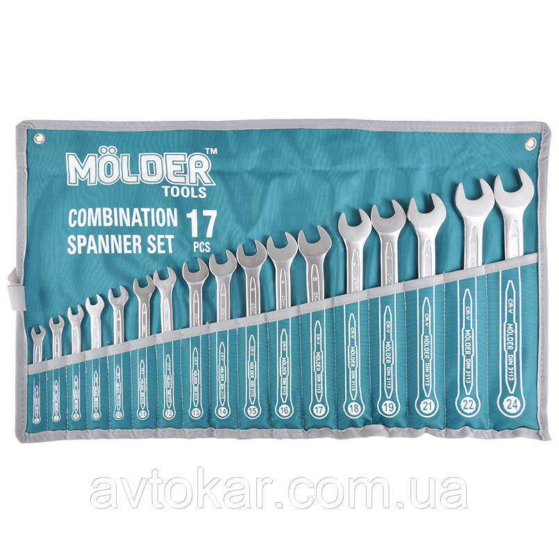 Набір ключів комбінованих MOLDER Німеччина CR-V 17 шт (6-24 мм) MT58117 Рожевий гайковий ключ AVK, фото 1