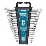 Набір ключів комбінованих для автомашини MOLDER CR-V 15 шт (6-22 мм) MT58115. Ріжковий ключ AVK, фото 2