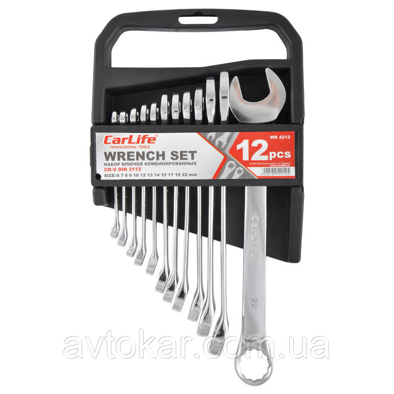Набір ключів комбінованих CARLIFE CR-V (12 шт) 6-22 мм WR4212 AVK, фото 1