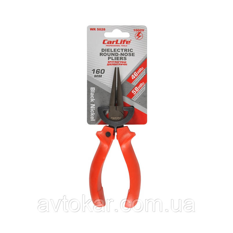 Круглогубці діелектричні Carlife 160 мм 1000В поліровані чорний нікель (WR5028) AVK, фото 1