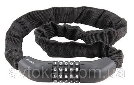 Велозамок. Замок на велосипед Grey's ланцюговий із загартованої сталі з нейлоновим захистом кодовий (GR40410) AVK, фото 1