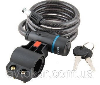Велозамок.Grey's замок на велосипед тросовий 100 см спіральний велосипедний замок під ключ AVK, фото 1