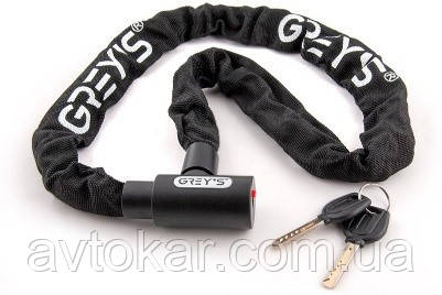 Замок на велосипед під ключ 100 см Grey's ланцюговий велозамок циліндричний із загартованої сталі із захистом AVK, фото 1