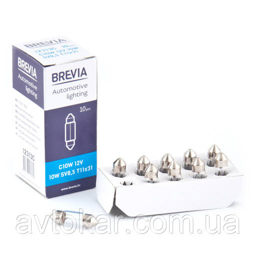 Галогенная лампа BREVIA C10W 12V 10W 12313C Упаковка 10ШТ AVK, фото 1