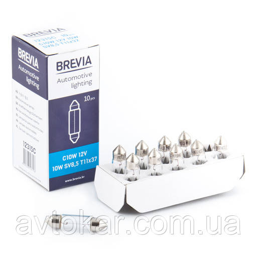 Галогенна лампа BREVIA C10W 12 V 10 W 12315C Паковання 10 ШТ AVK, фото 1