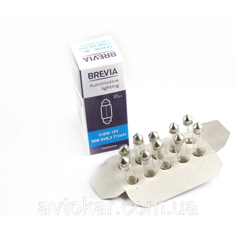 Галогенна лампа BREVIA C10W 12 V 10 W 12317C Паковання 10 ШТ AVK, фото 1