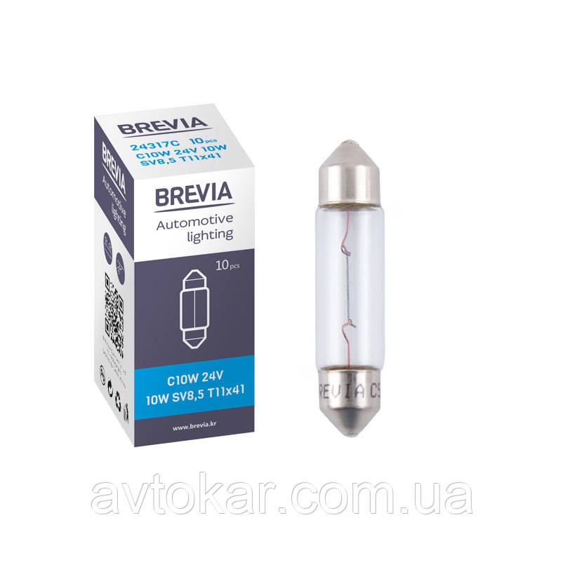 Галогенна лампа BREVIA C10W 24 V 10 W 24317C Паковання 10 ШТ AVK, фото 1