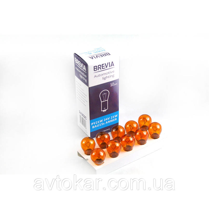 Галогенная лампа BREVIA PY21W Amber 24V 21W 24302C Упаковка 10 ШТ AVK, фото 1