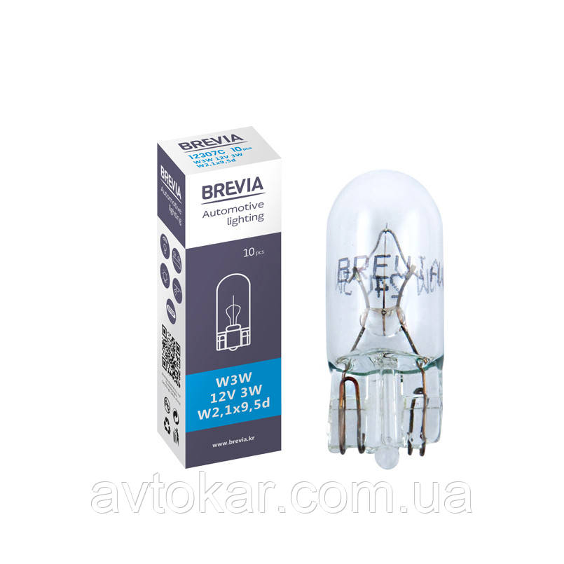 Галогенна лампа BREVIA W3W 12 V 3 W 12307C Паковання 10 ШТ AVK, фото 1