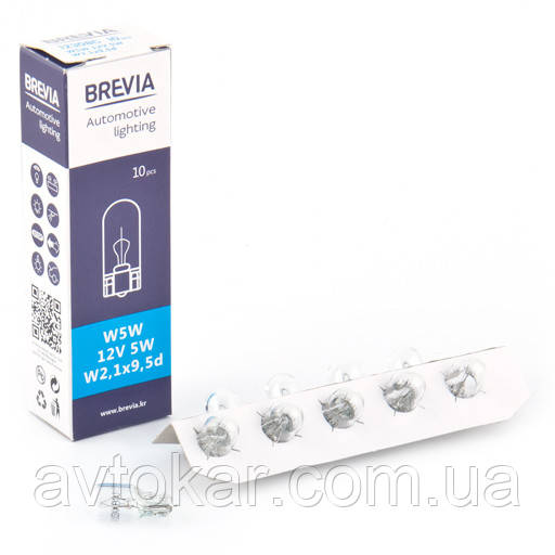 Галогенна лампа BREVIA W5W 12 V 5 W 12308C Паковання 10 ШТ AVK, фото 1
