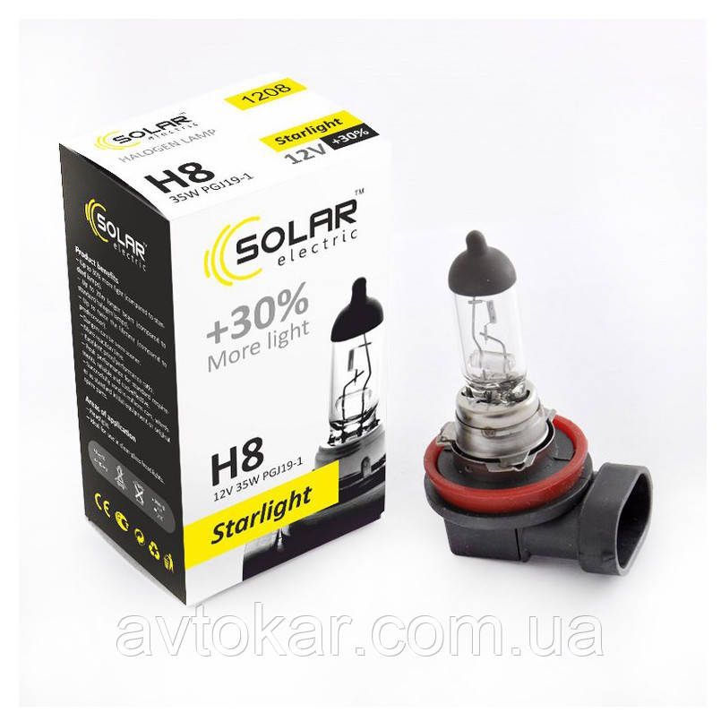 Галогенна лампа Solar H8 StarLight +30% 12V 1208 AVK, фото 1
