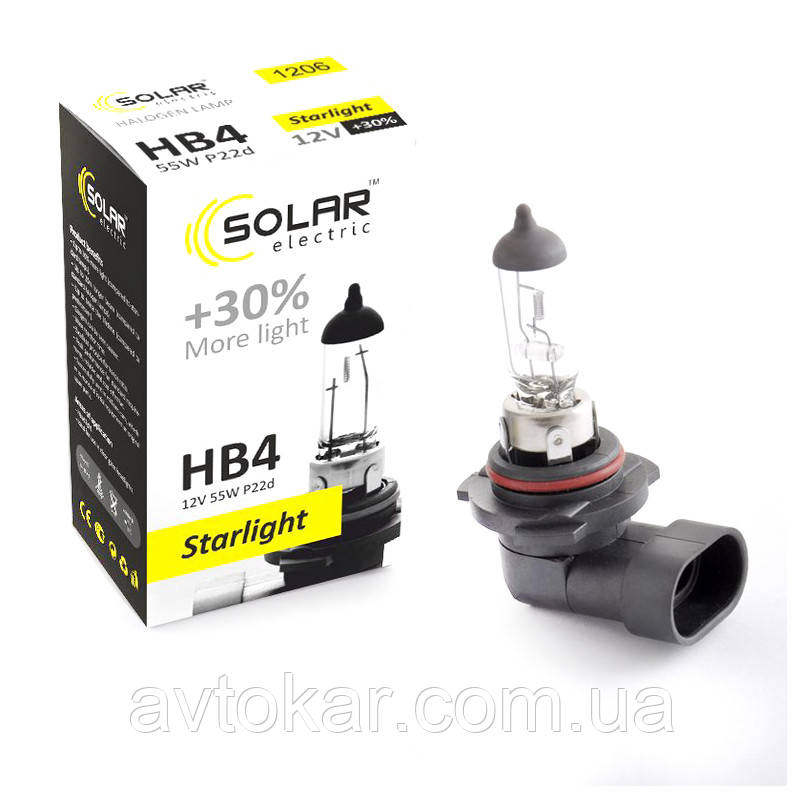Галогенна лампа Solar HB4 StarLight +30% 12V 1206 AVK, фото 1