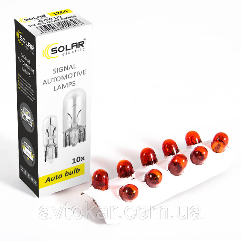 Галогенна лампа SOLAR WY5W Amber 12 V (1264) Паковання 10 ШТ AVK, фото 1