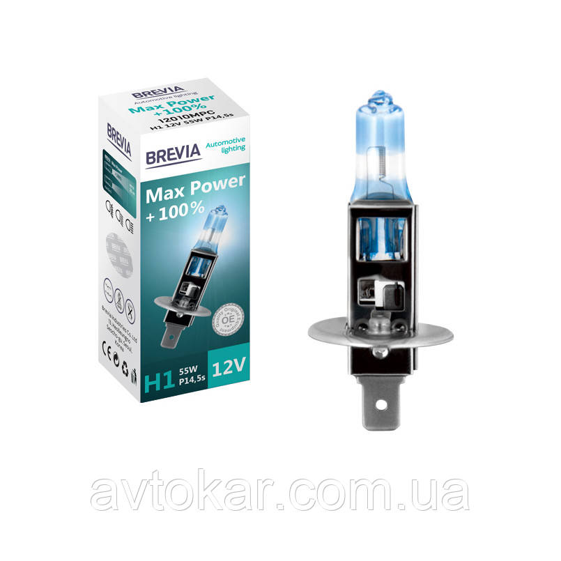 Галогенова лампа Brevia H1 Max Power + 100% 12 V 55 W AVK, фото 1