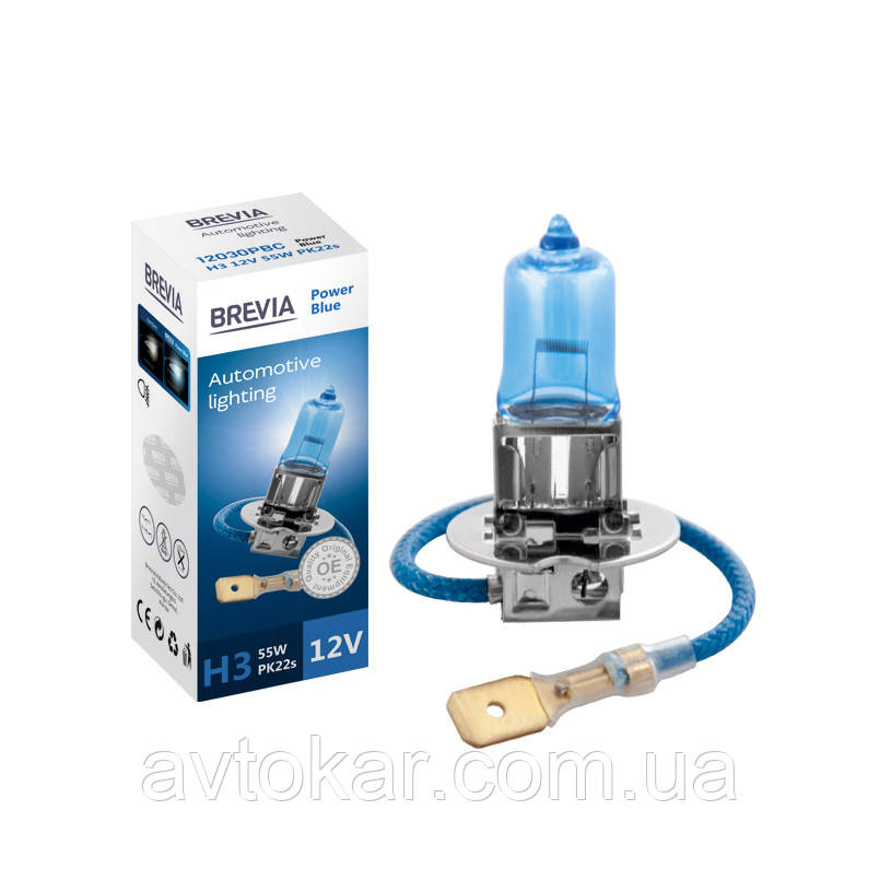 Галогенова лампа Brevia H3 Power Blue 4200 K 12 V 55 W AVK, фото 1