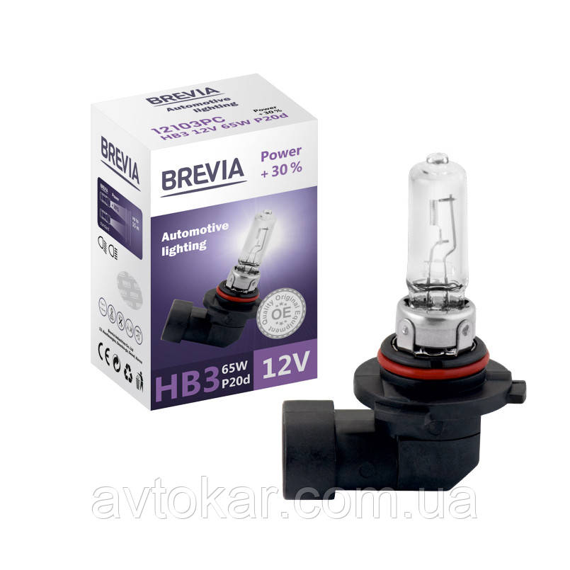 Галогенова лампа Brevia HB3 Power + 30% 12 V 65 W AVK, фото 1