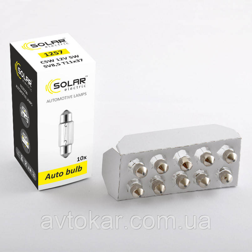 Галогенова лампа SOLAR C5W T11x37 12 V (1257) Паковання 10 ШТ AVK, фото 1