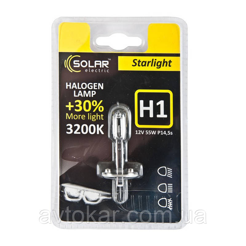 Галогенова лампа Solar H1 12 V 55 W P14,5s Starlight +30% (1201B1) AVK, фото 1