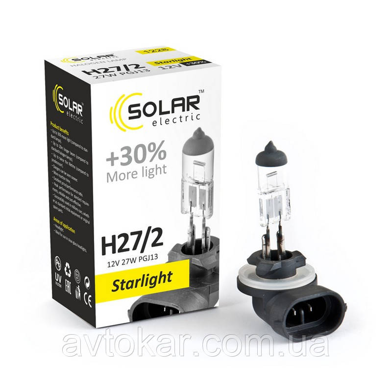 Галогенова лампа Solar H27/2 12 V 27 W PGJ13 Starlight +30% (1228) AVK, фото 1