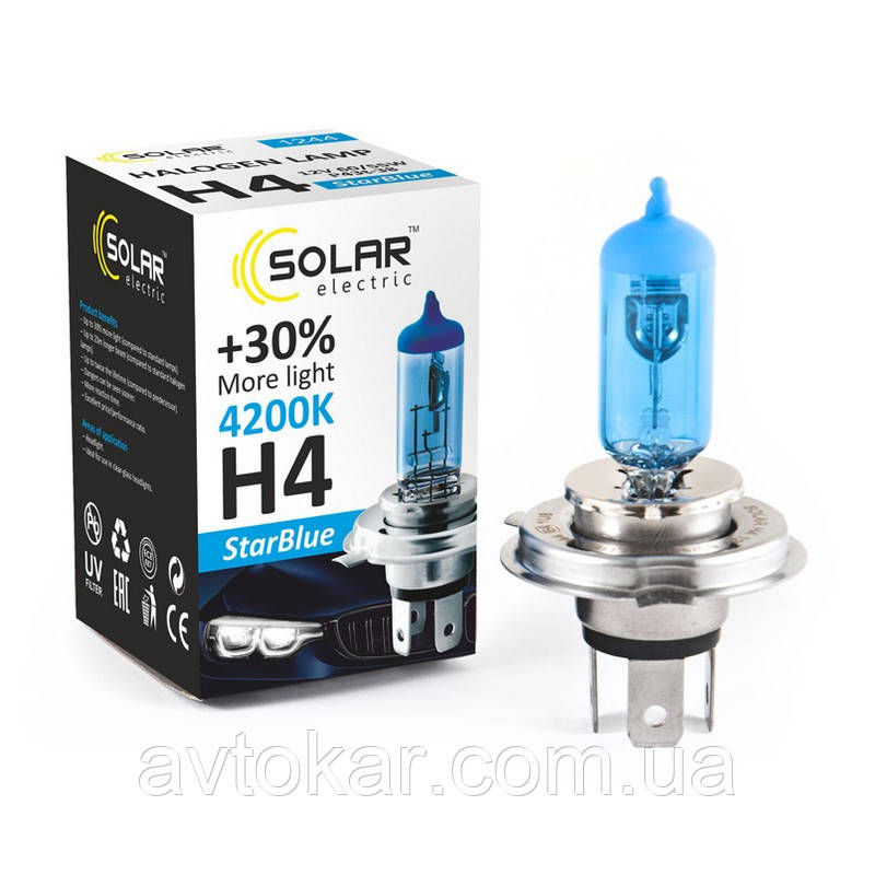 Галогенова лампа Solar H4 12 V 60/55 W P43t-38 StarBlue 4200K (1244) AVK, фото 1