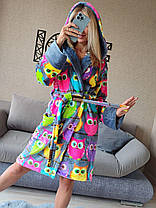 Жіночий плюшевий домашній халат із поясом сови, фото 2