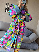 Жіночий плюшевий домашній халат із поясом сови, фото 4