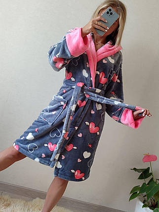 Теплий жіночий махровий халат із серцем Туреччина, фото 1