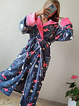 Жіночий довгий махровий халат із серцем і капюшоном Туреччина, фото 4