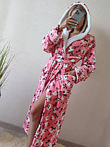 Довгий теплий жіночий махровий халат персиковий з котиками, фото 5