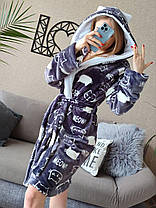 Гарний жіночий короткий халат з вушками на капюшоні графіт, фото 2