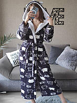 Гарний жіночий короткий халат з вушками на капюшоні графіт, фото 3