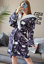 Гарний жіночий короткий халат з вушками на капюшоні графіт, фото 4