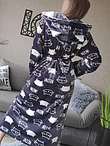 Гарний жіночий короткий халат з вушками на капюшоні графіт, фото 5