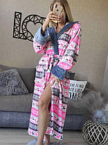 Халат жіночий махровий рожевий короткий з візерунком олені, фото 3